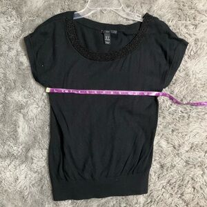H&M Black Short Sleeve Top with Beaded Neckline